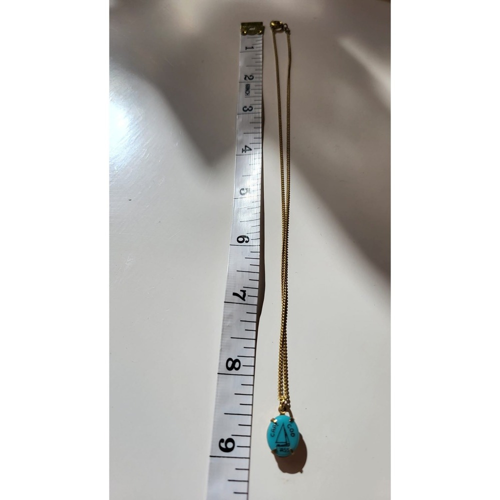 Vintage Gold Tone Necklace Turquoise Pendant Sailboat Cape Cod Charm - Picture 3 of 7